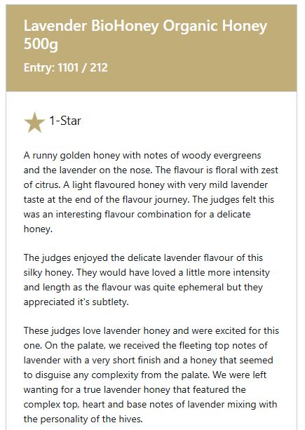 Award Winning Great Taste Organic Raw Honey Lavender 500g Honey