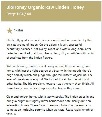 Award Winning Great Taste Organic Raw Honey Linden 300g