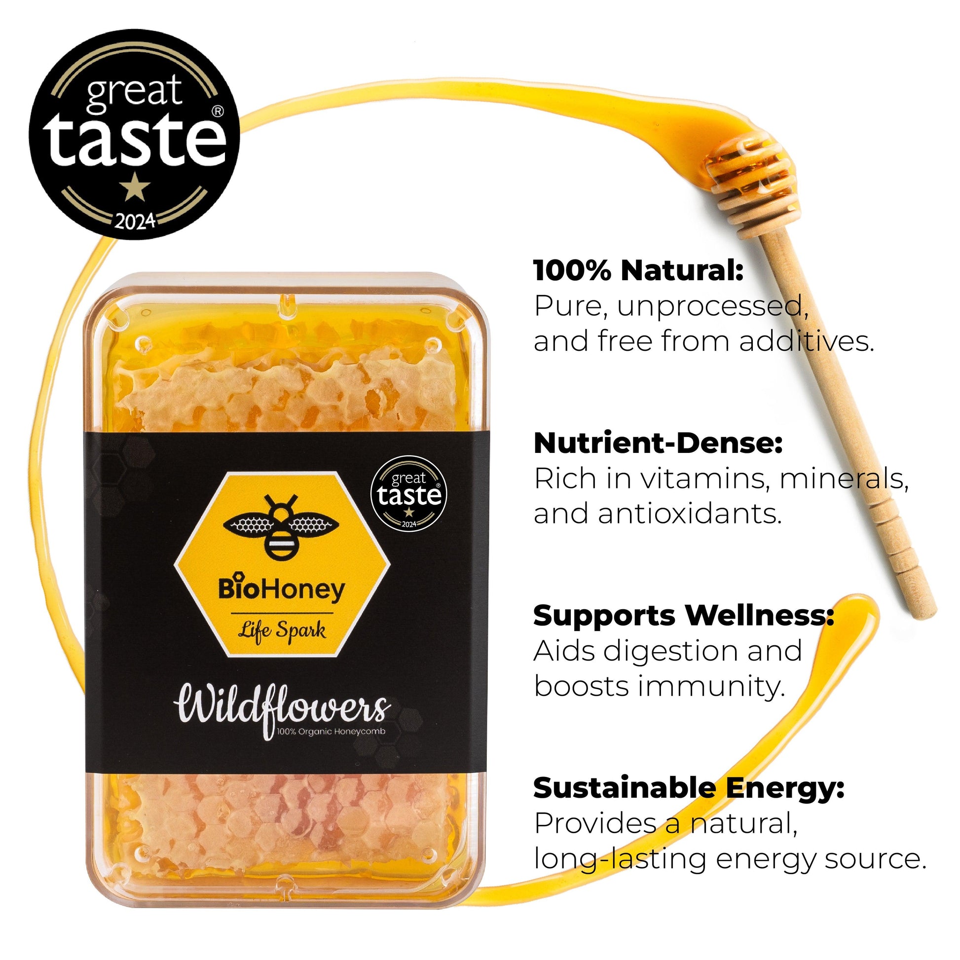 Award Winning Organic Raw Honeycomb Wildflowers 200g - BioHoney