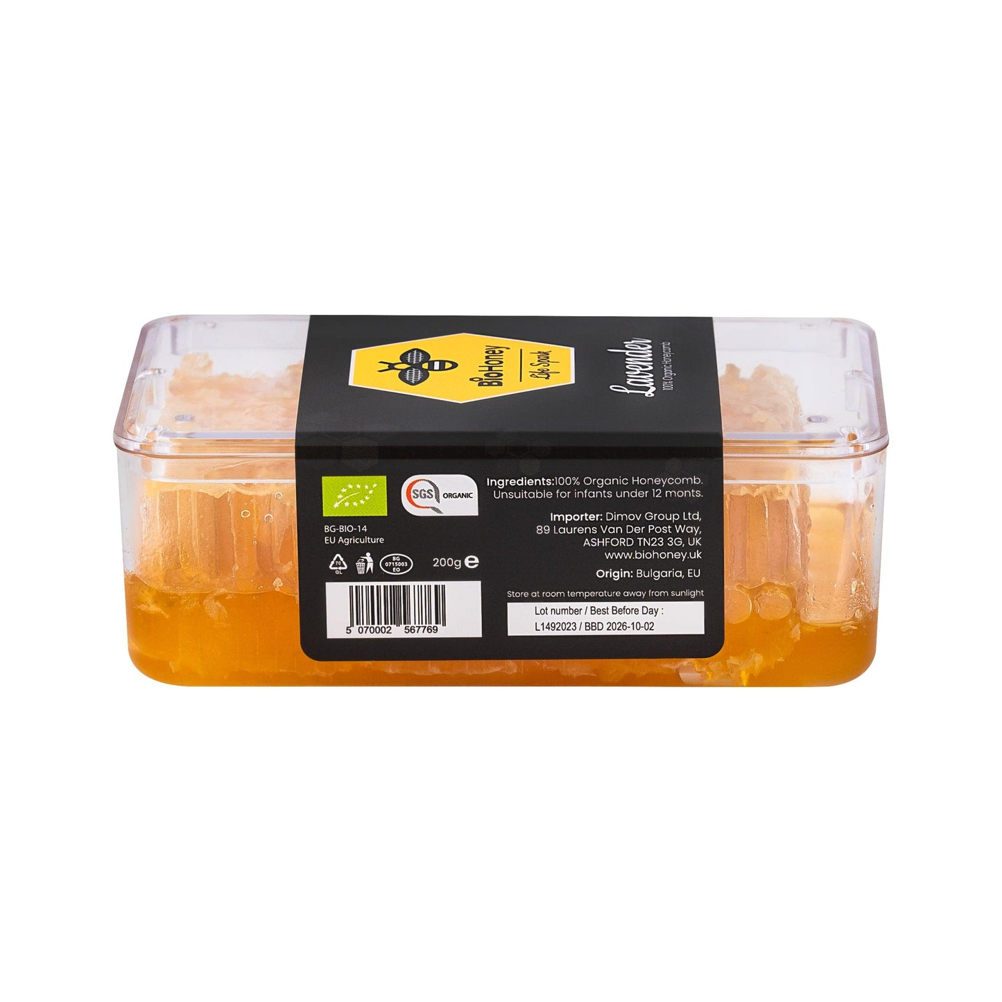Award Winning Biohoney Organic Raw Honeycomb Lavender 200g - BioHoney