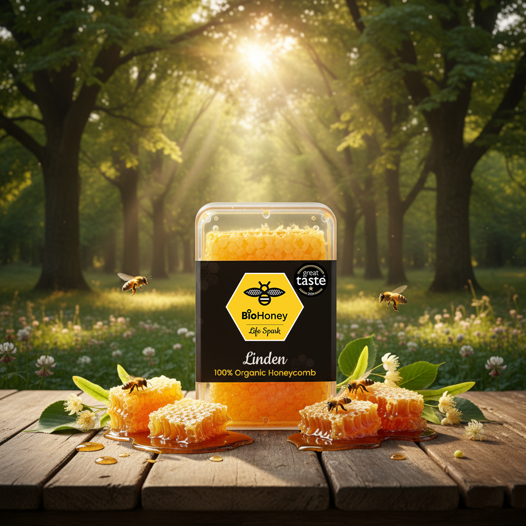 Award Winning  Biohoney Organic Raw Honeycomb Linden 200g