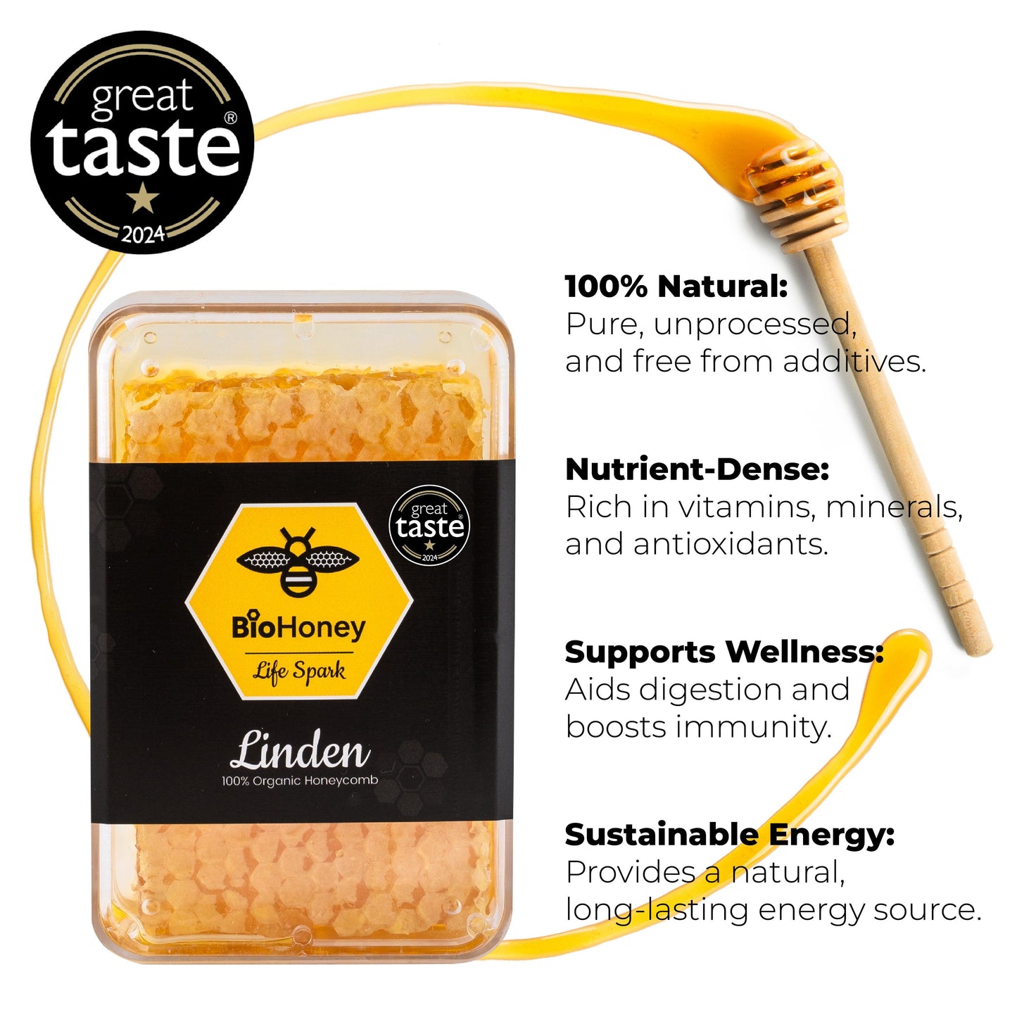Award Winning Biohoney Organic Raw Honeycomb Linden 200g - BioHoney